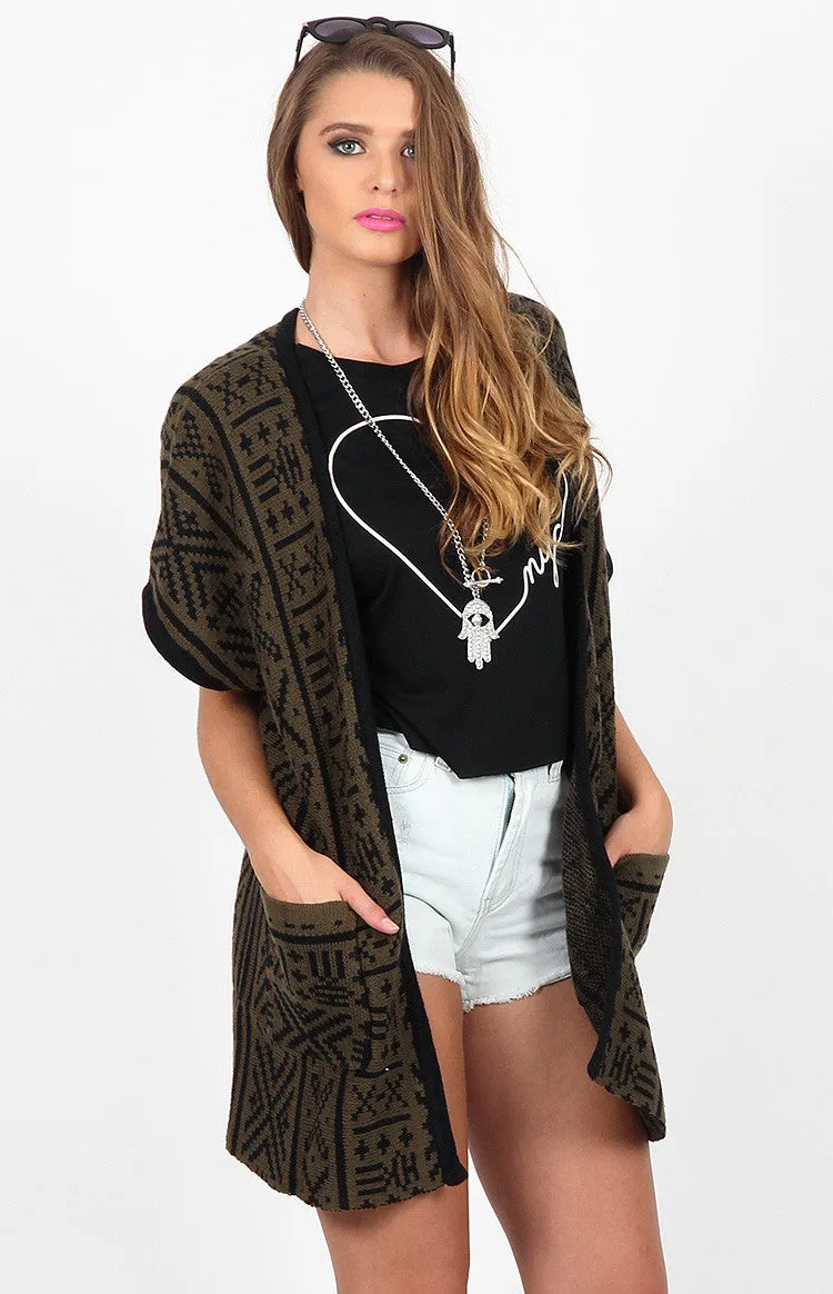 Aztec Geo Cardi Khaki