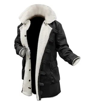 Bane Black Shearling Leather Coat for Winter - Swedish Bomber Jacket