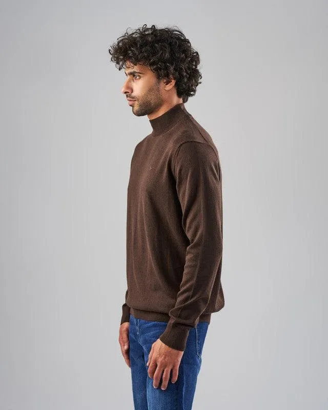 BASIC HIGH NECK SWEATER  - BROWN