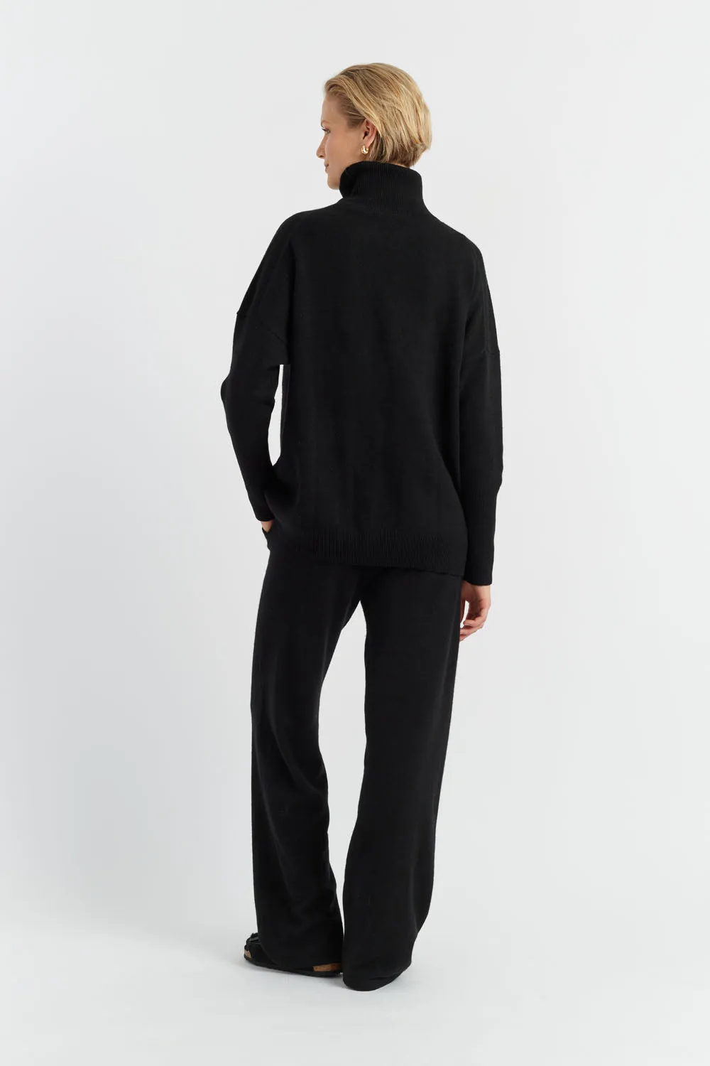 Black Cashmere Wide-Leg Pants