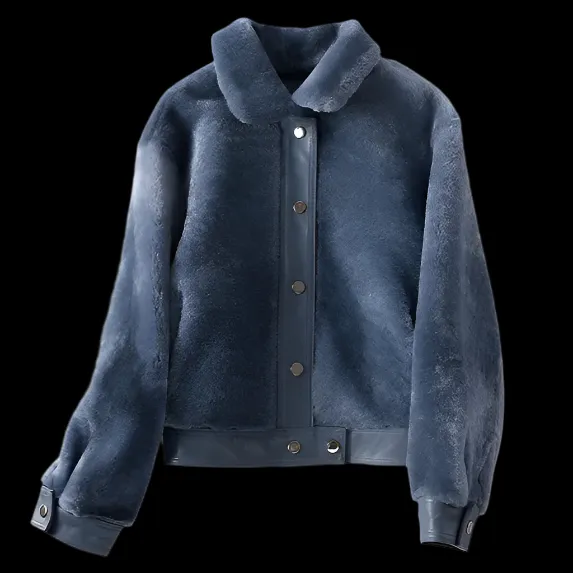 BLUE SHEARLING BOMBER JACKET