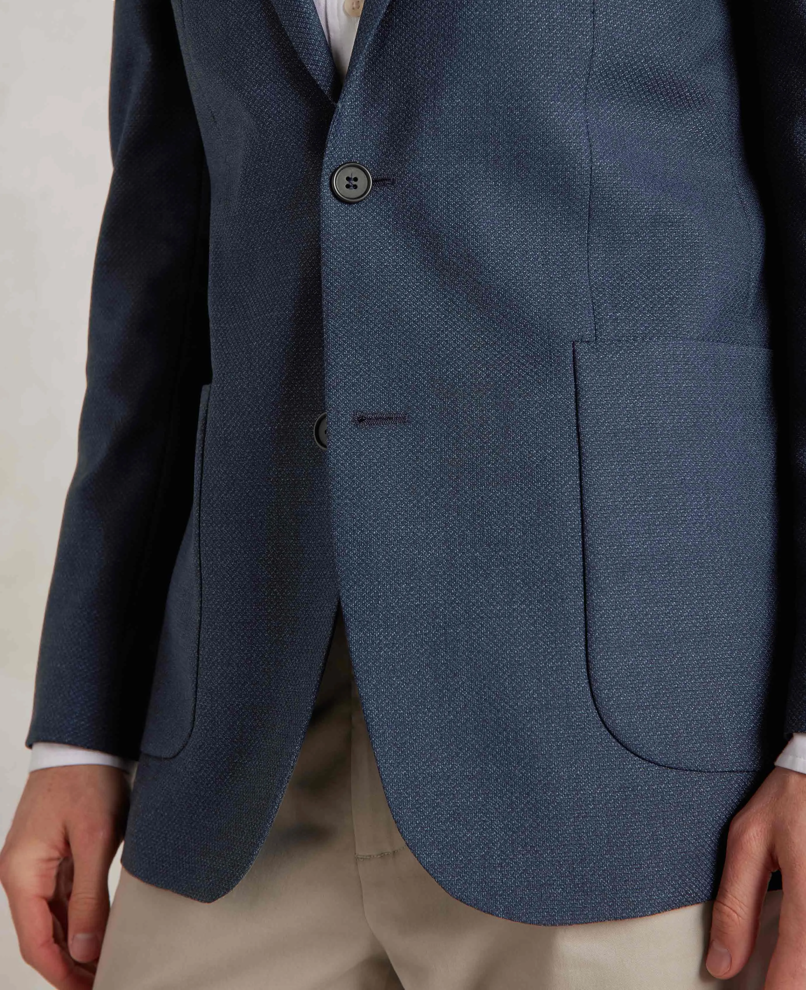 Blue Wool-Blend Micro Pattern Patch Pocket Jacket