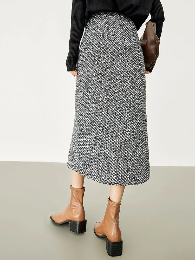 Button Down Tweed Trendy Boucle Maxi Skirt