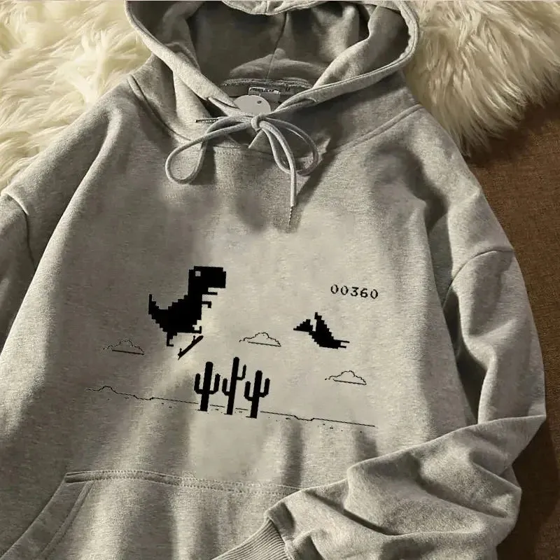 Casual Dinosaur Printed Stylish Korean Pullover Hoodie