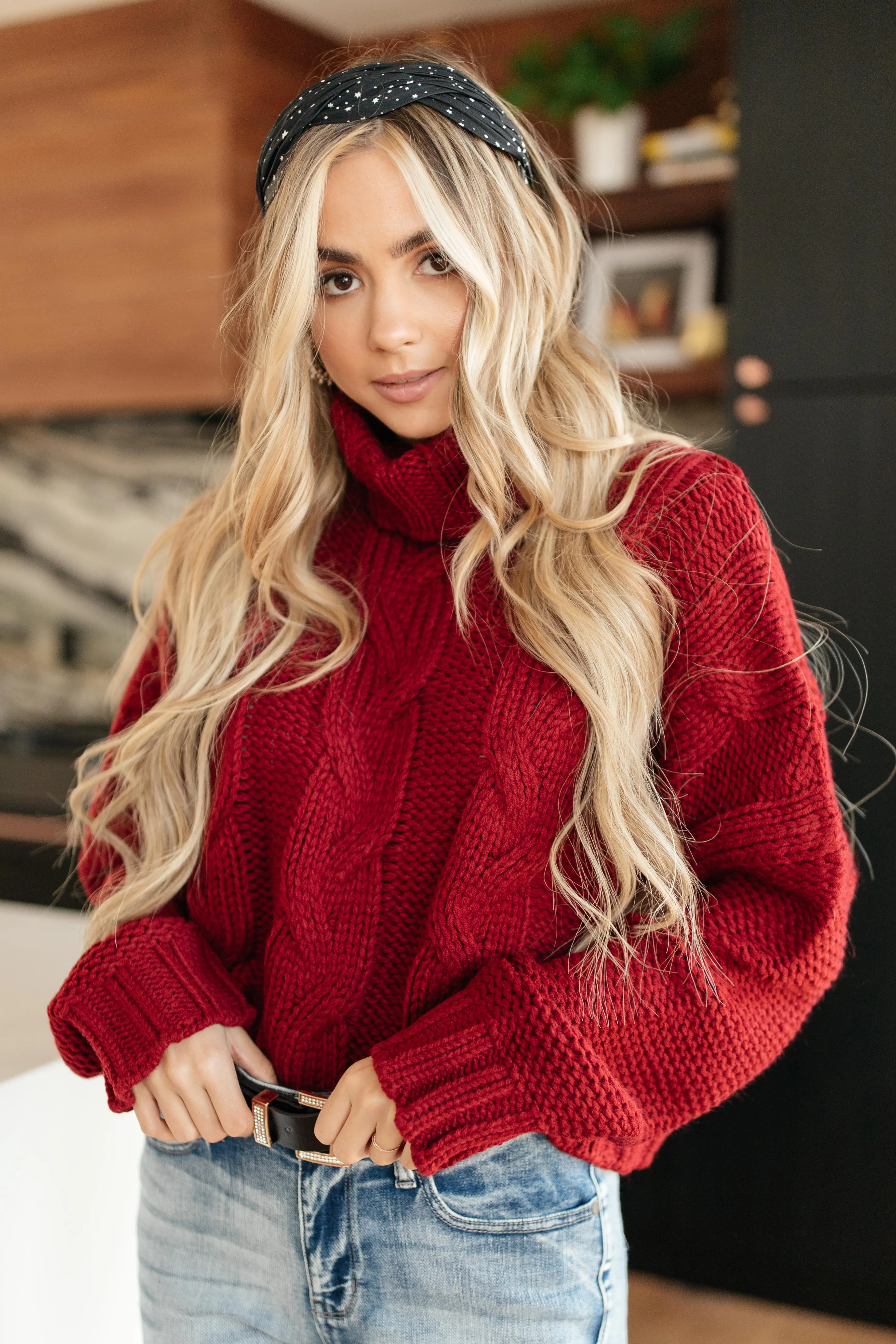 Classic Cable Knit Sweater in Cranberry