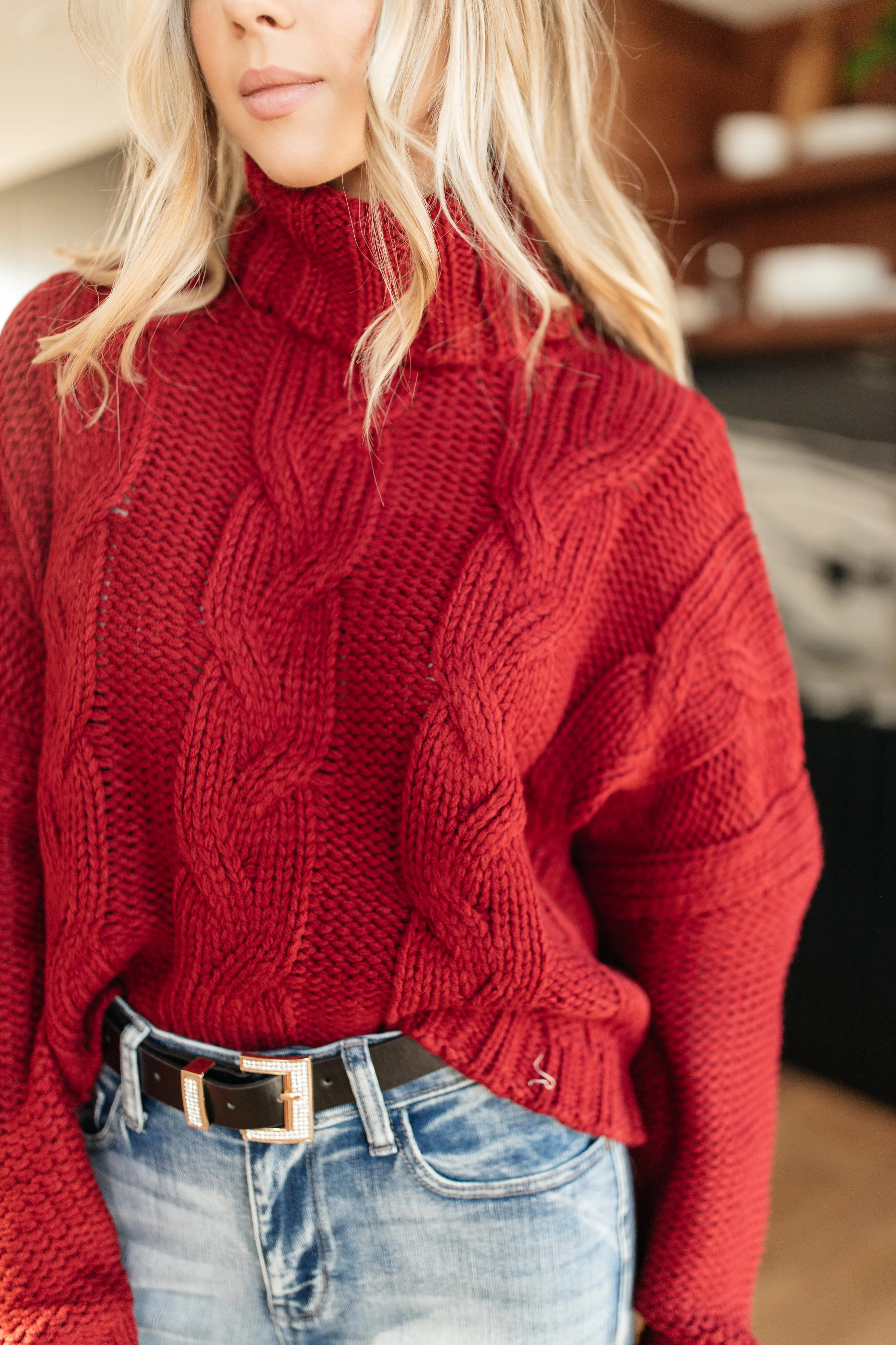 Classic Cable Knit Sweater in Cranberry