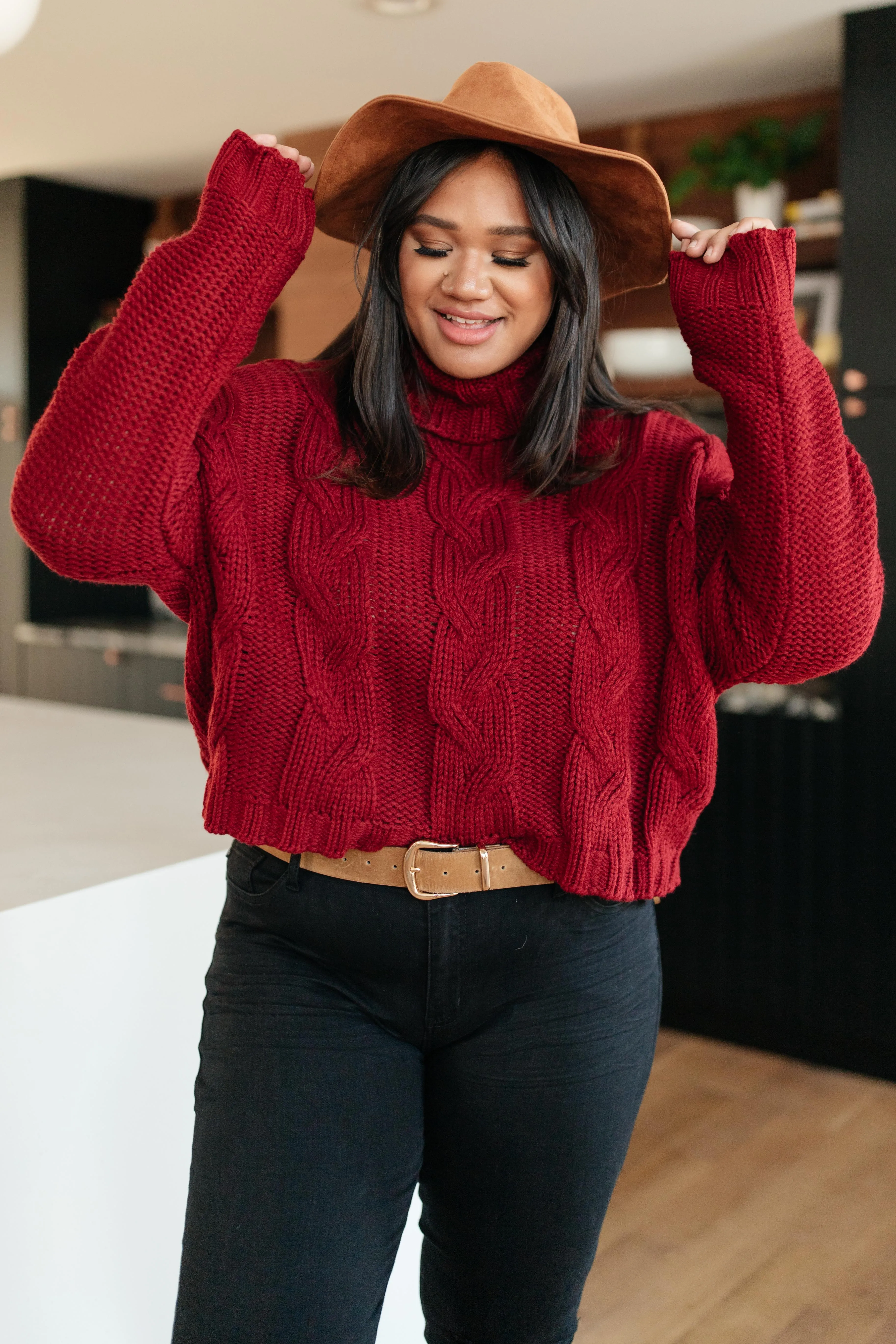 Classic Cable Knit Sweater in Cranberry