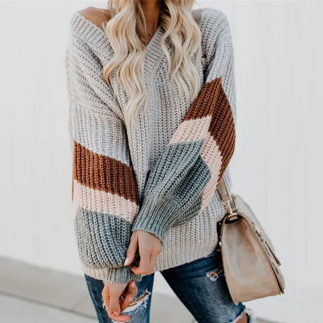 Colorful V - Neck Sweater