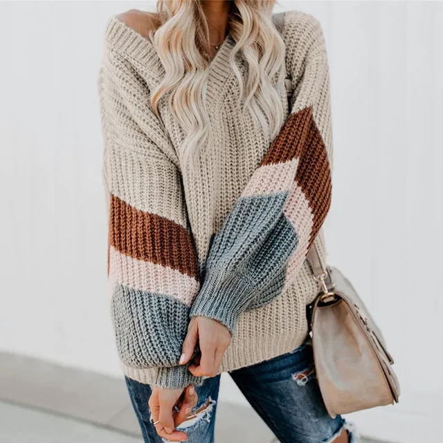 Colorful V - Neck Sweater