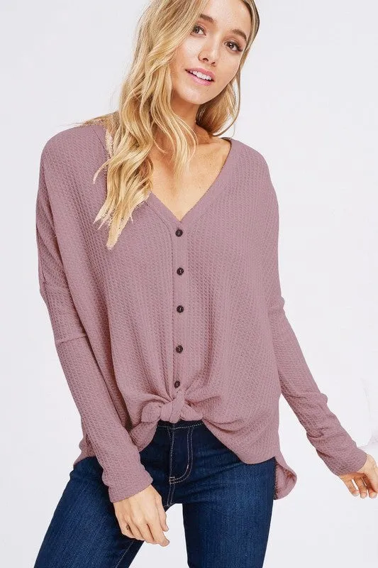 Comfy Button Waffle Blouse Crop - Four Colors