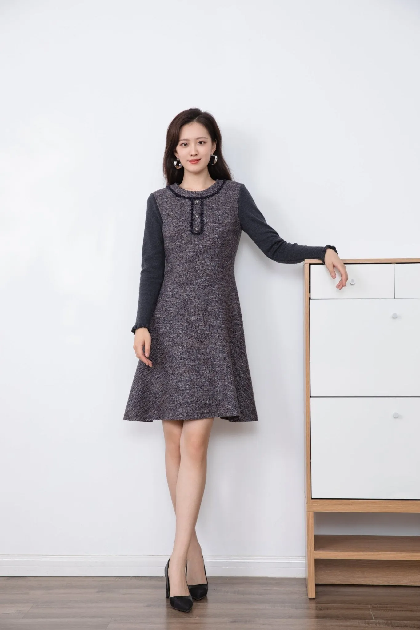 Dark Grey Tweed Dress