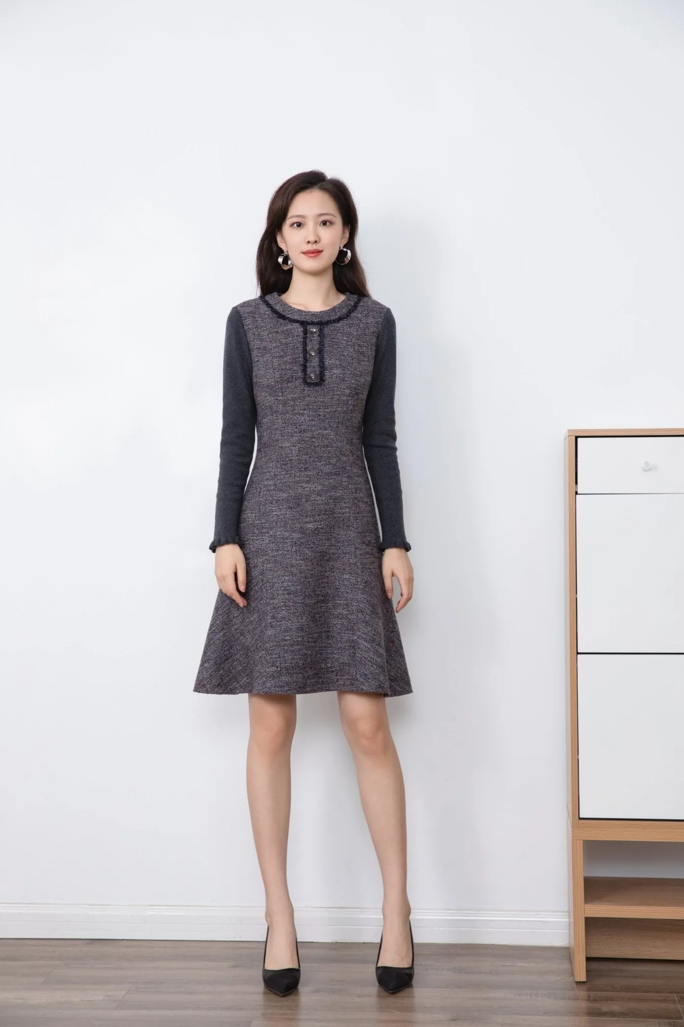 Dark Grey Tweed Dress