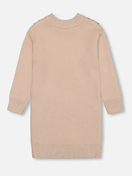 Deux Par Deux Gold Beige Knitted Dress With Sequins Girls 4-12