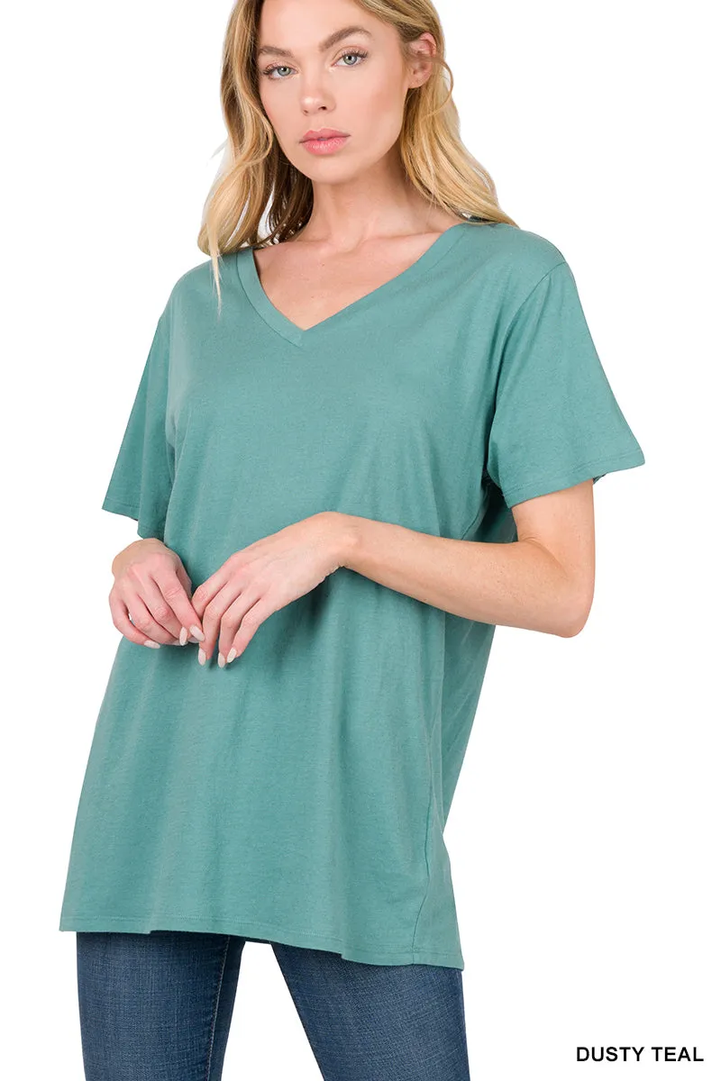 Dusty Teal Better Than Basic Boyfriend Tee V-Neck