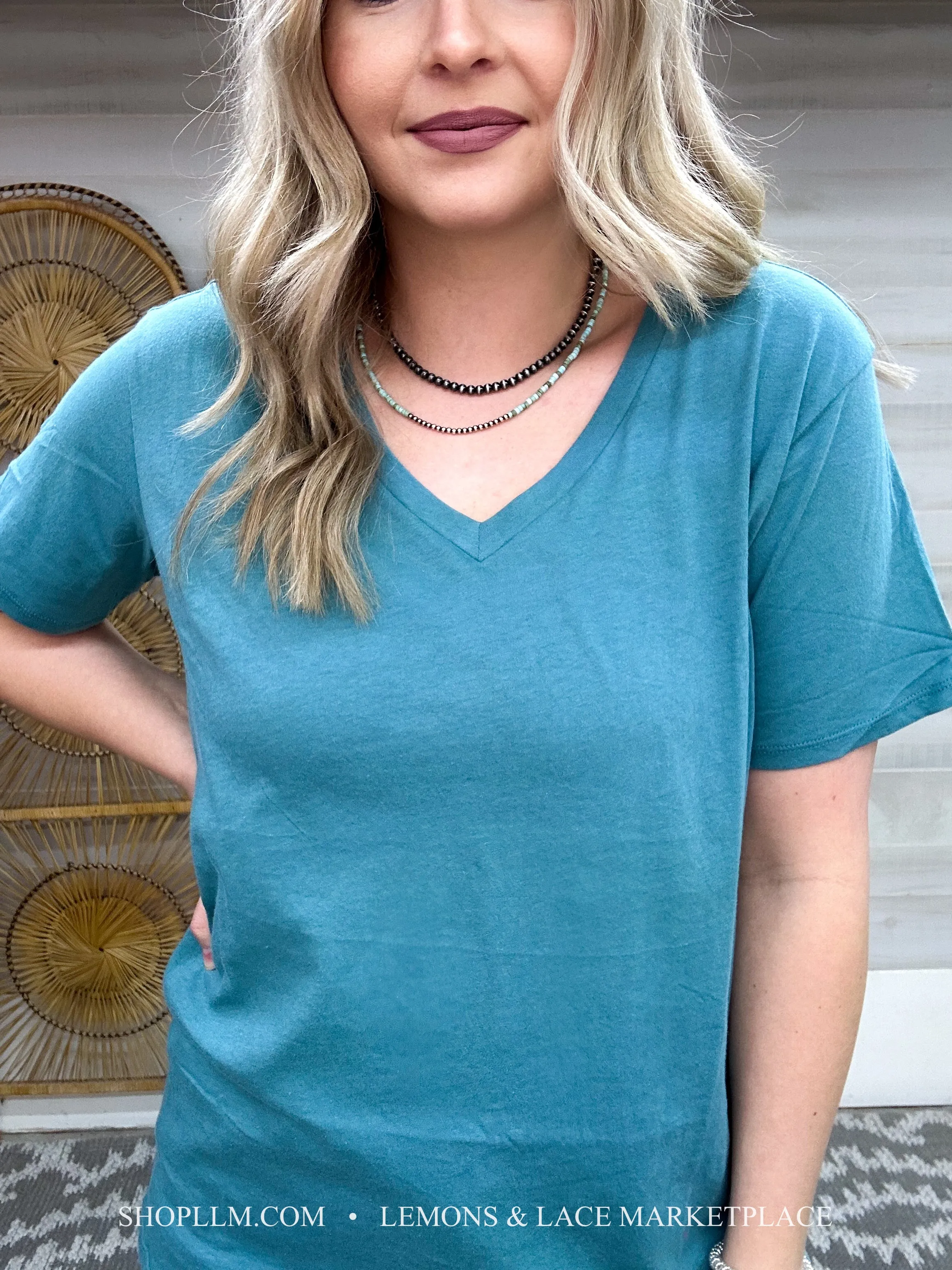 Dusty Teal Better Than Basic Boyfriend Tee V-Neck