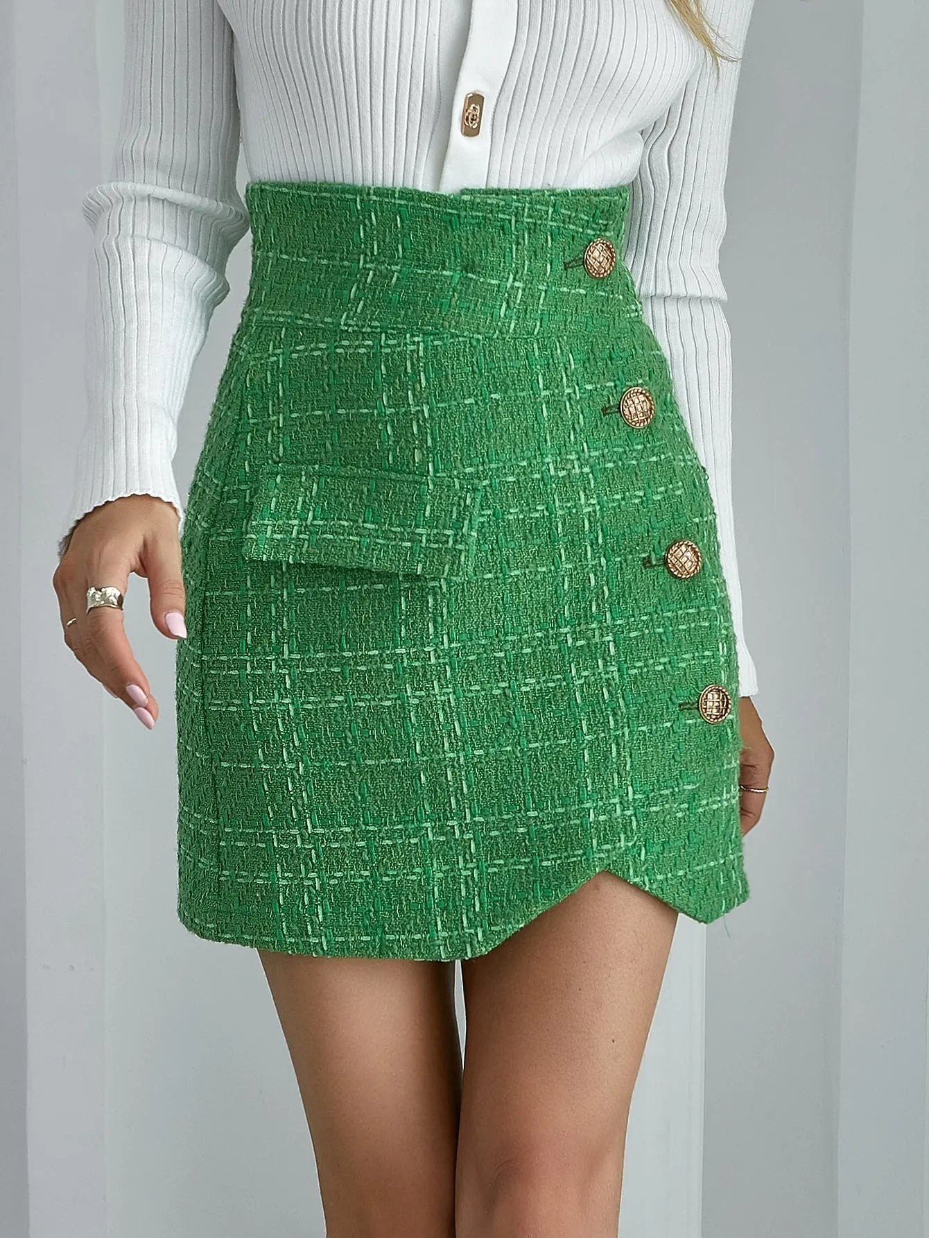 Elegant Plaid Button Front High Waist Short Women Skirts