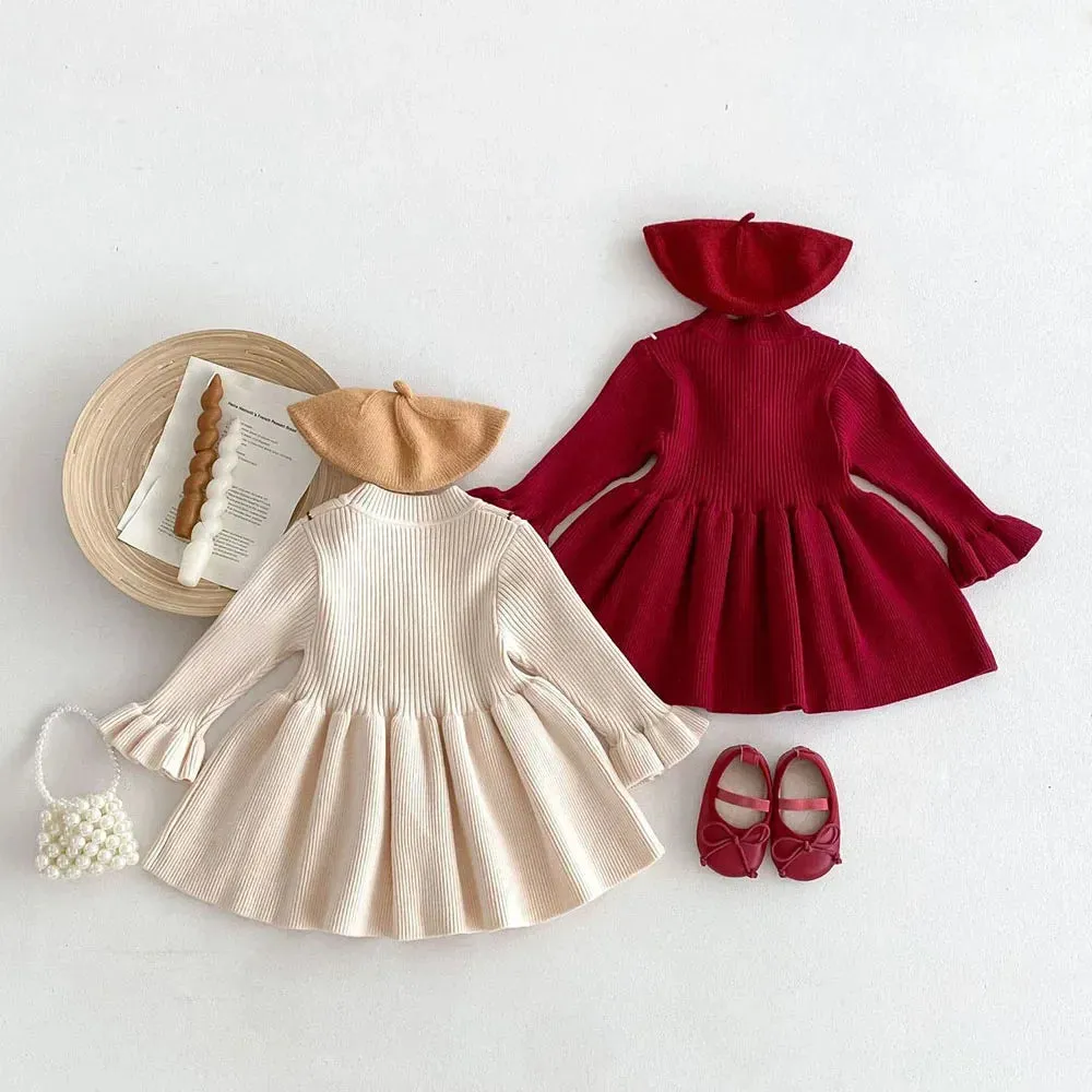 Girls Knitted Flare Sleeve Dress