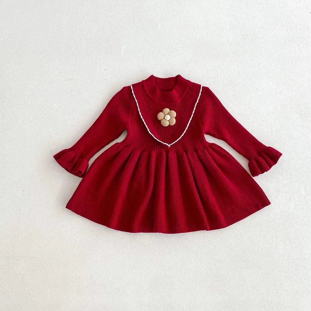 Girls Knitted Flare Sleeve Dress