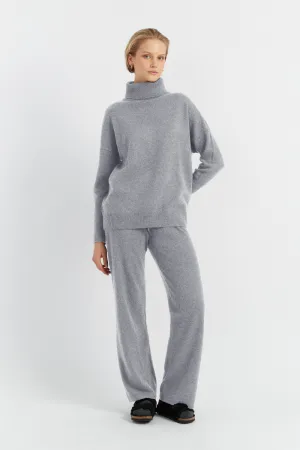 Grey Cashmere Wide-Leg Pants