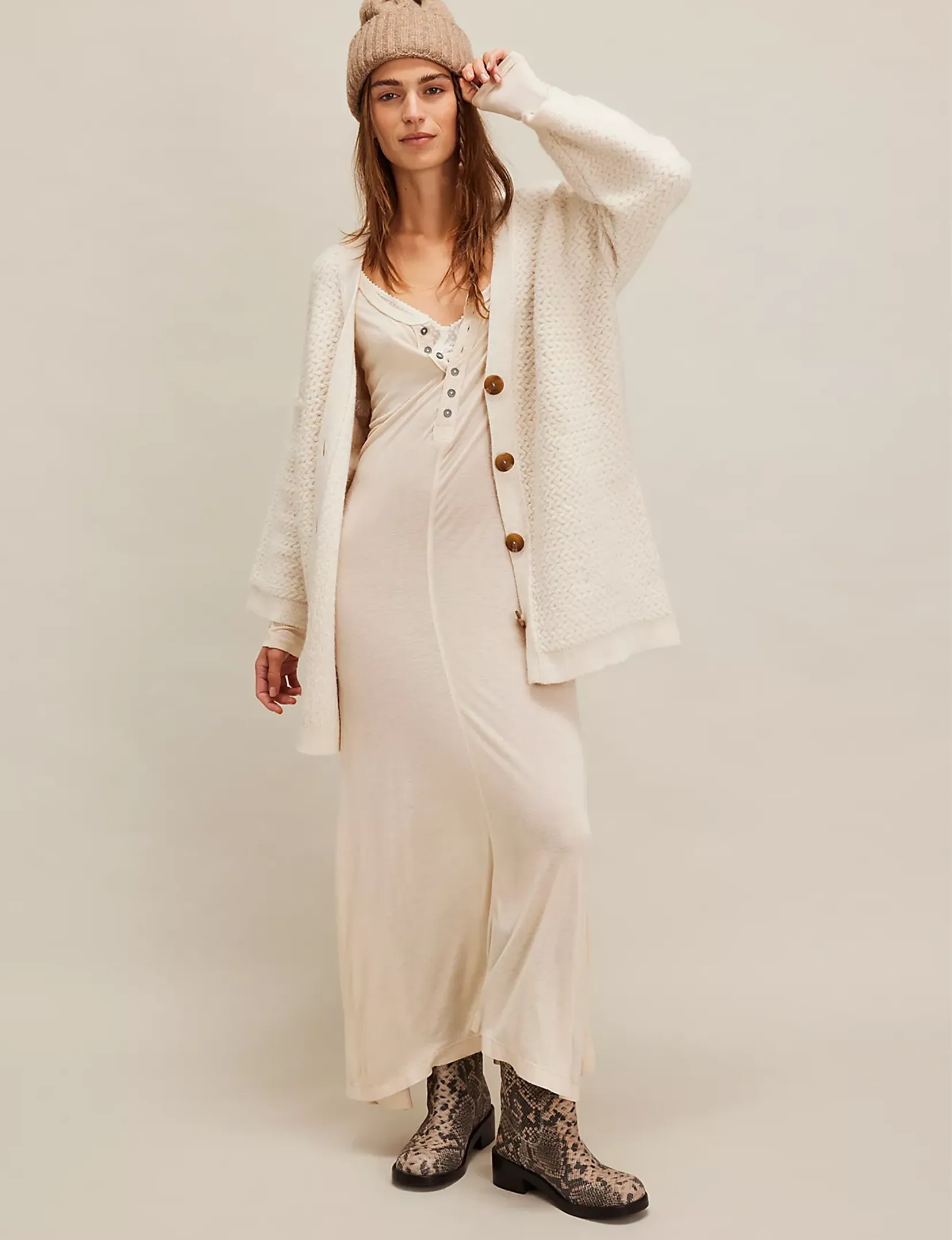 Herringbone Stitch Kimono, Ivory