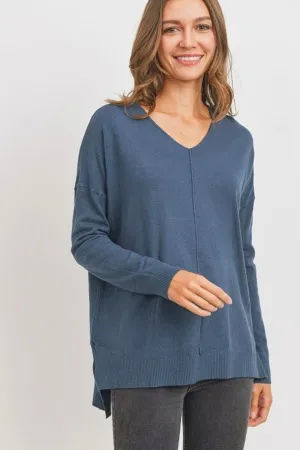 High-Low V-Neck Soft Knit Sweater Top