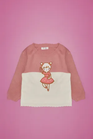 Infant Girls Pink Ballerina Knitted Pullover