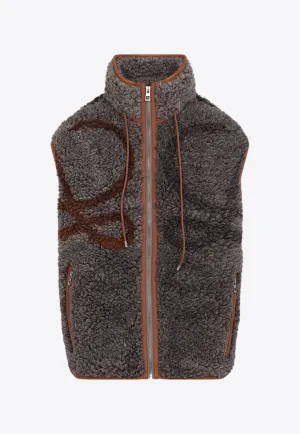 Leather-Trimmed Zip-Up Shearling Vest