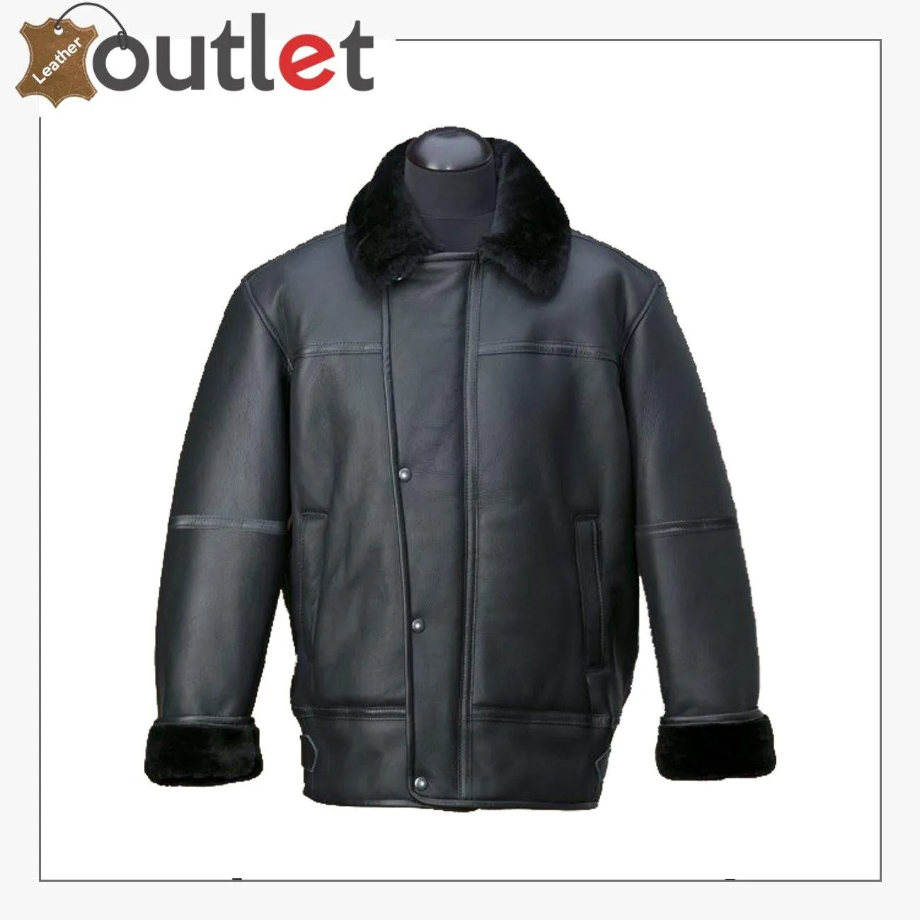 Men Black Aircraft Leather Shearling Jacket