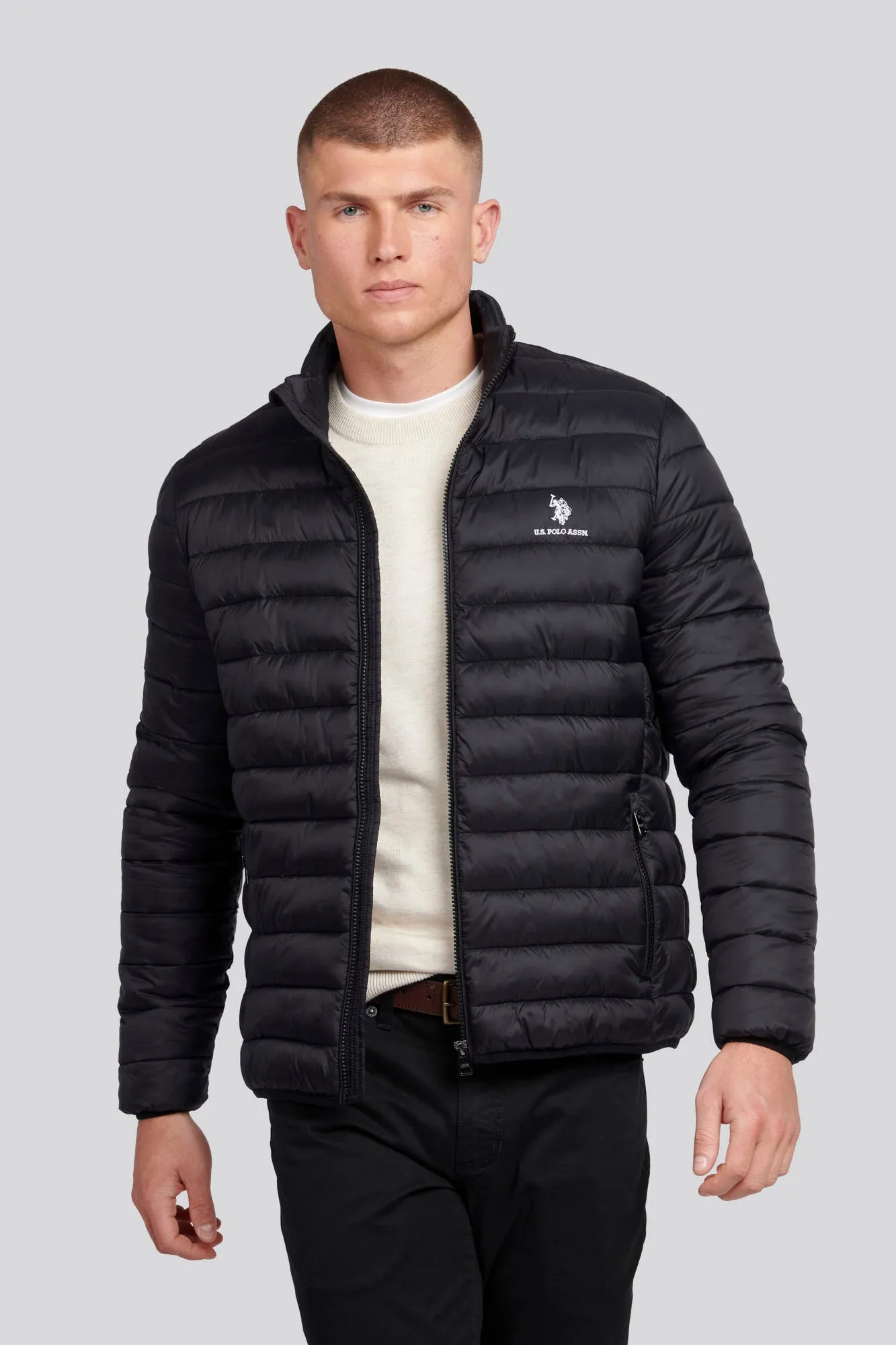 Mens Lightweight Bound Quilted Jacket in Black Bright White DHM