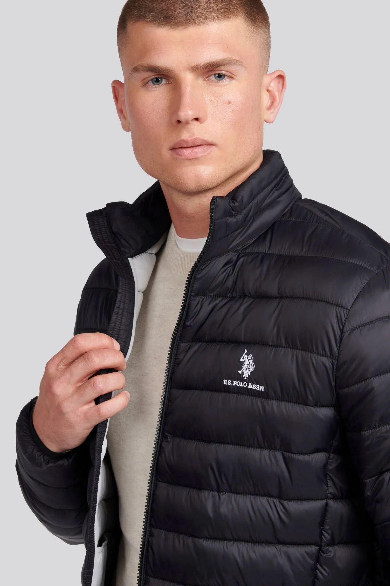 Mens Lightweight Bound Quilted Jacket in Black Bright White DHM