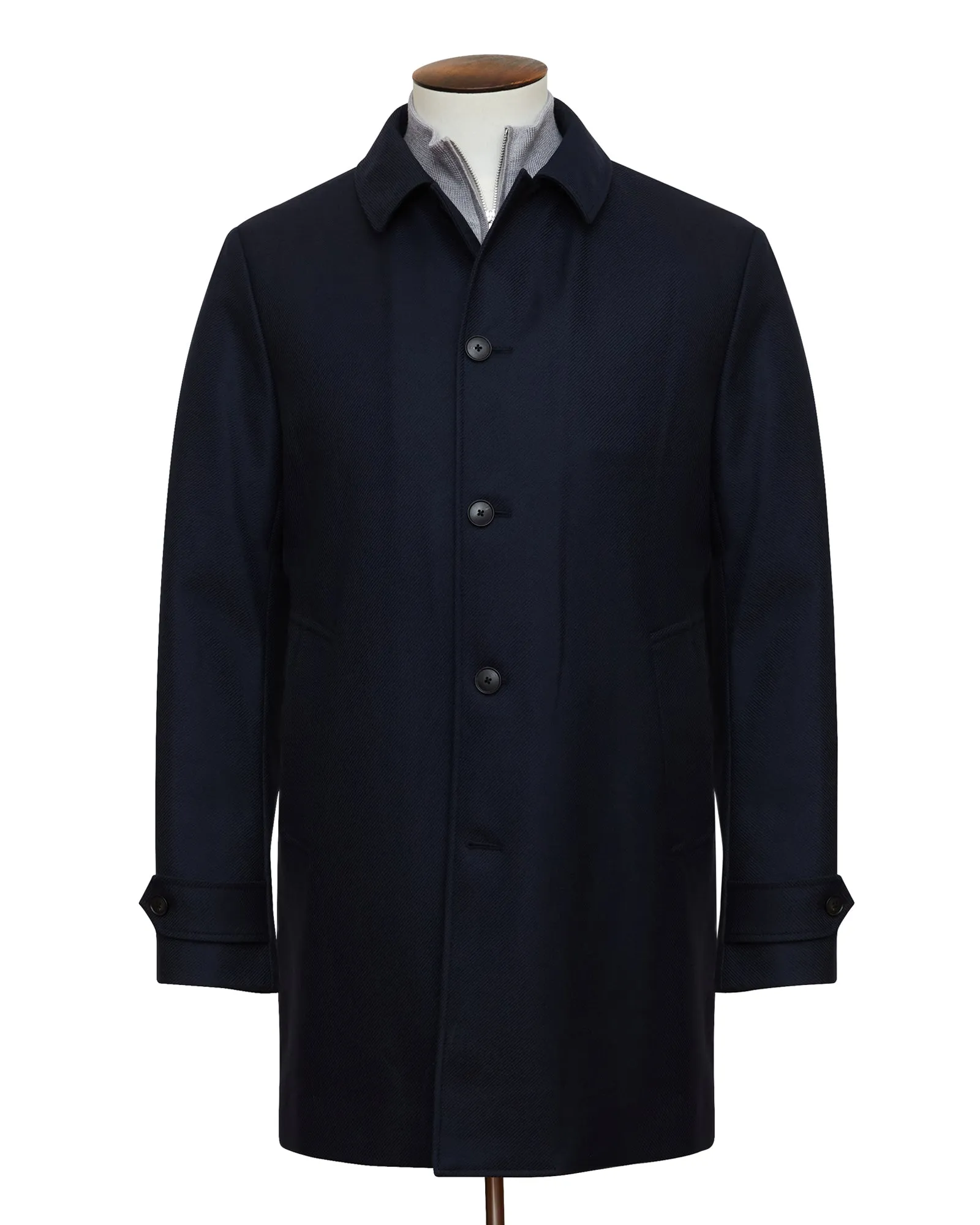 Midnight Navy Single-Breasted Car Coat With Liner