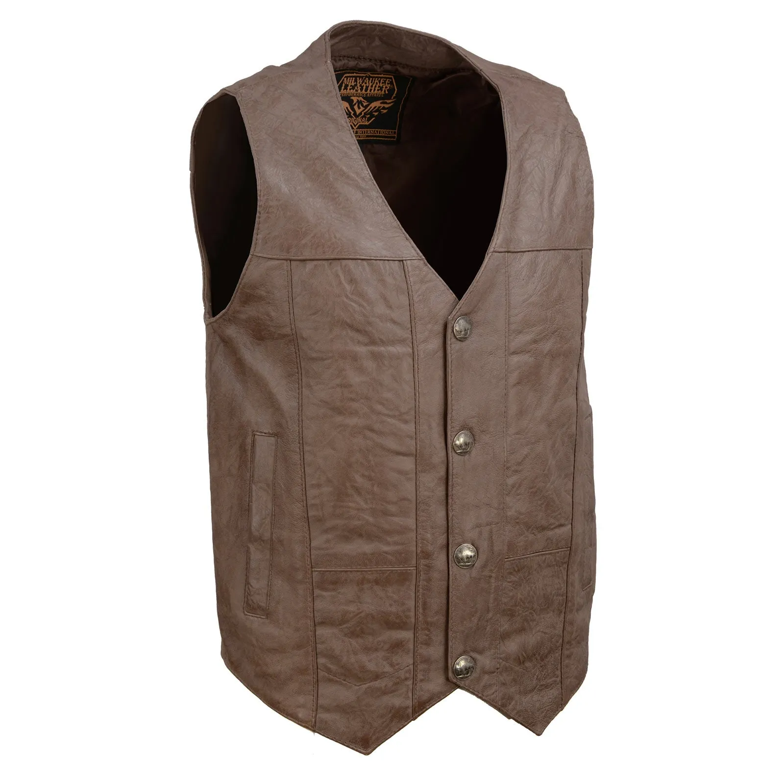 Milwaukee Leather LKM3702 Men's Leather V-Neck Western Style Motorcycle Rider Vest w/Classic Buffalo Snaps Closure