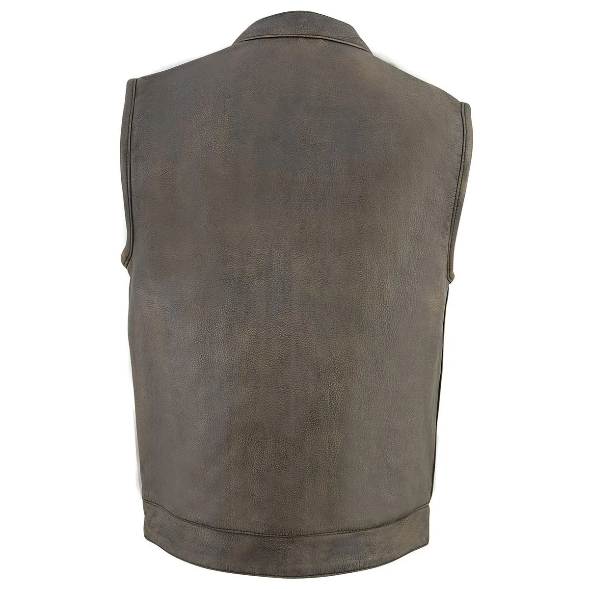 Milwaukee Leather MLM3510 Men's Black/Beige Premium Leather Club Style Vest - Dual Closure Open Neck Motorcycle Vest