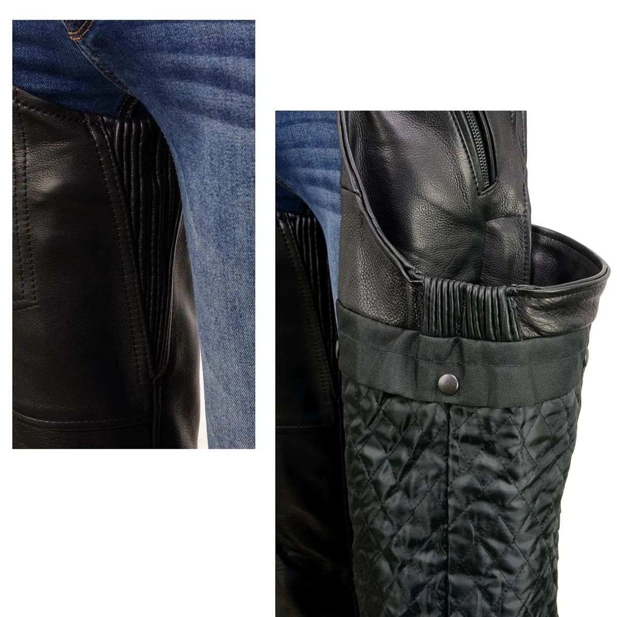 Milwaukee Leather USA MADE MLM5571 Men's Black 'Rough Rider' Premium Leather Motorcycle Chaps with Thermal Liner