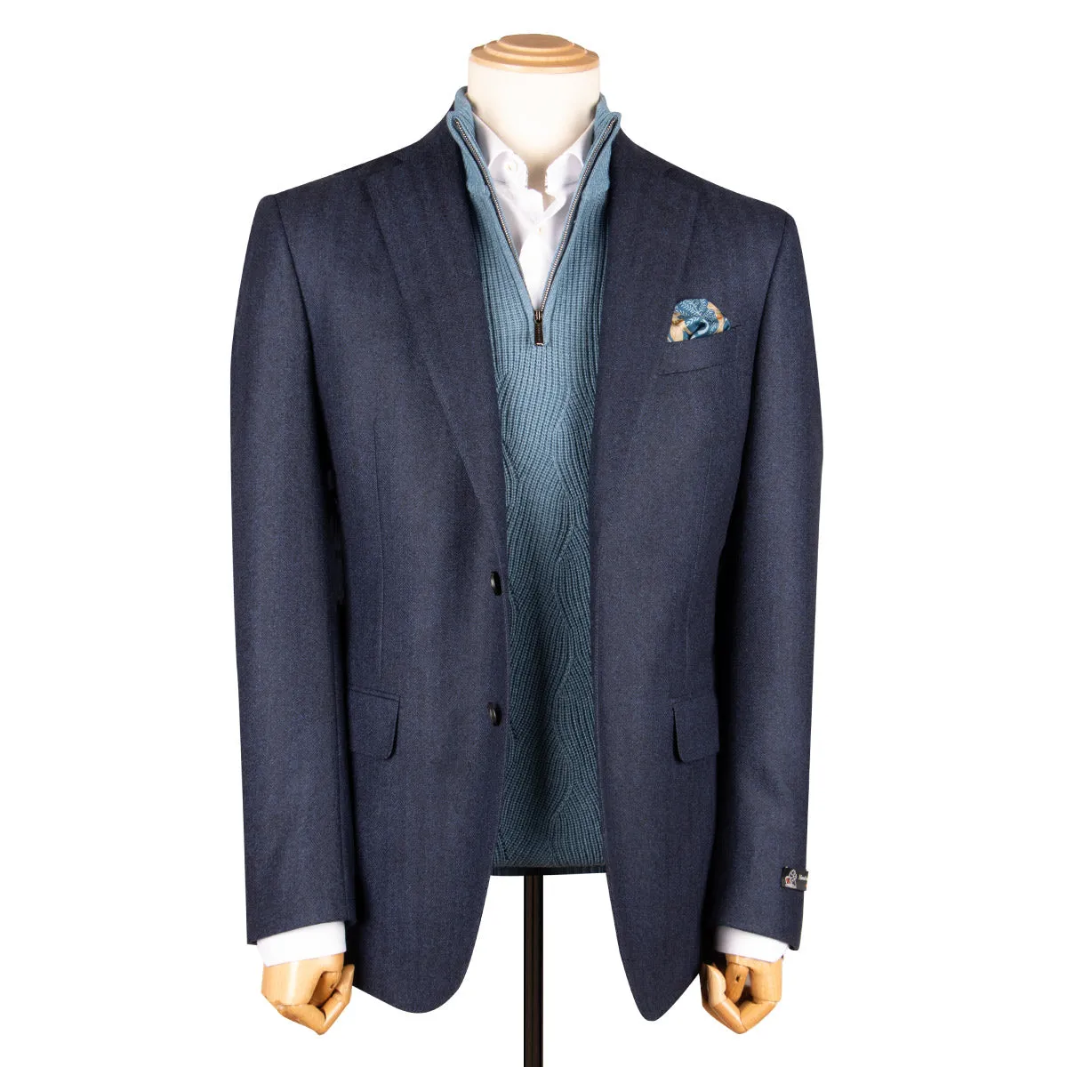 Navy Herringbone 100% Wool Jacket