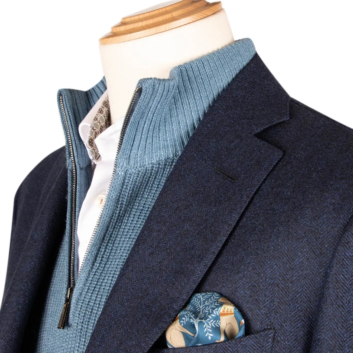 Navy Herringbone 100% Wool Jacket