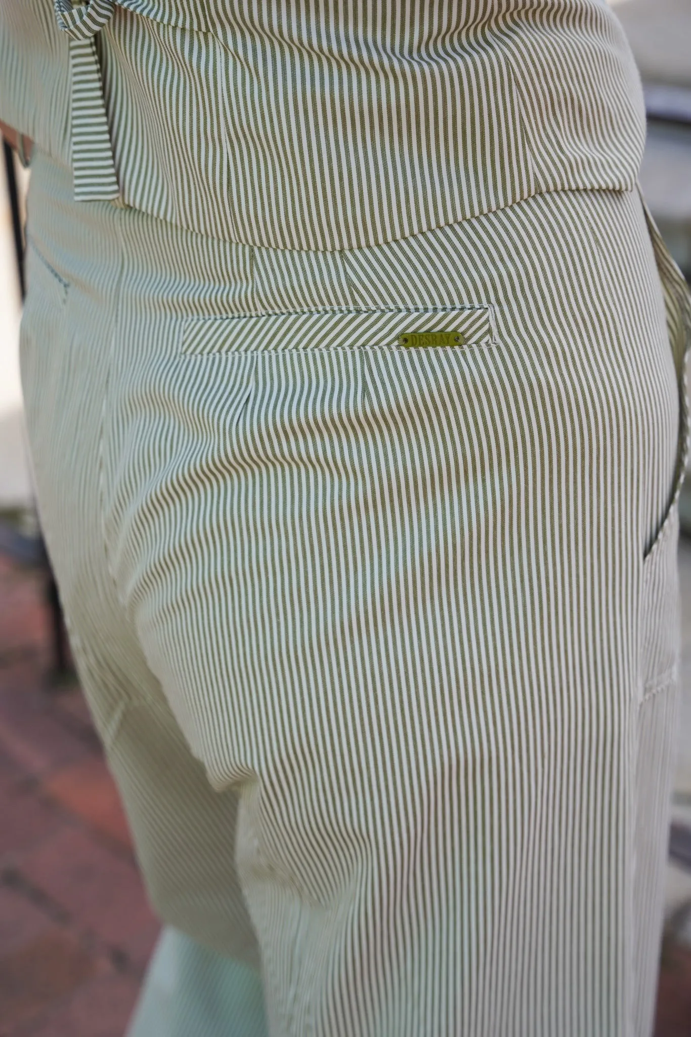 Olive Stripe Flare Leg Pants