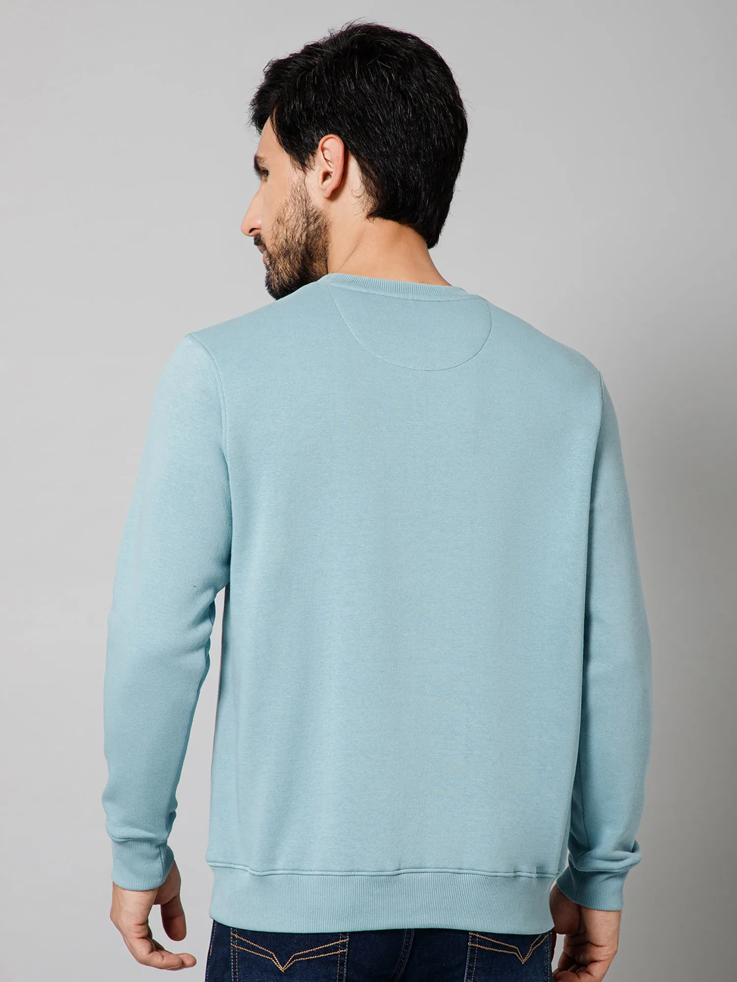 Printed Sky Blue Full Sleeves Round Neck Regular Fit Casual Sweatshirt For Men