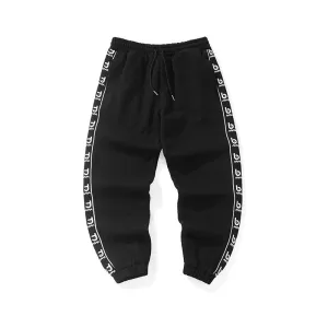 Printed string label medium high waist loose straight leg stretch leg tracksuit pants