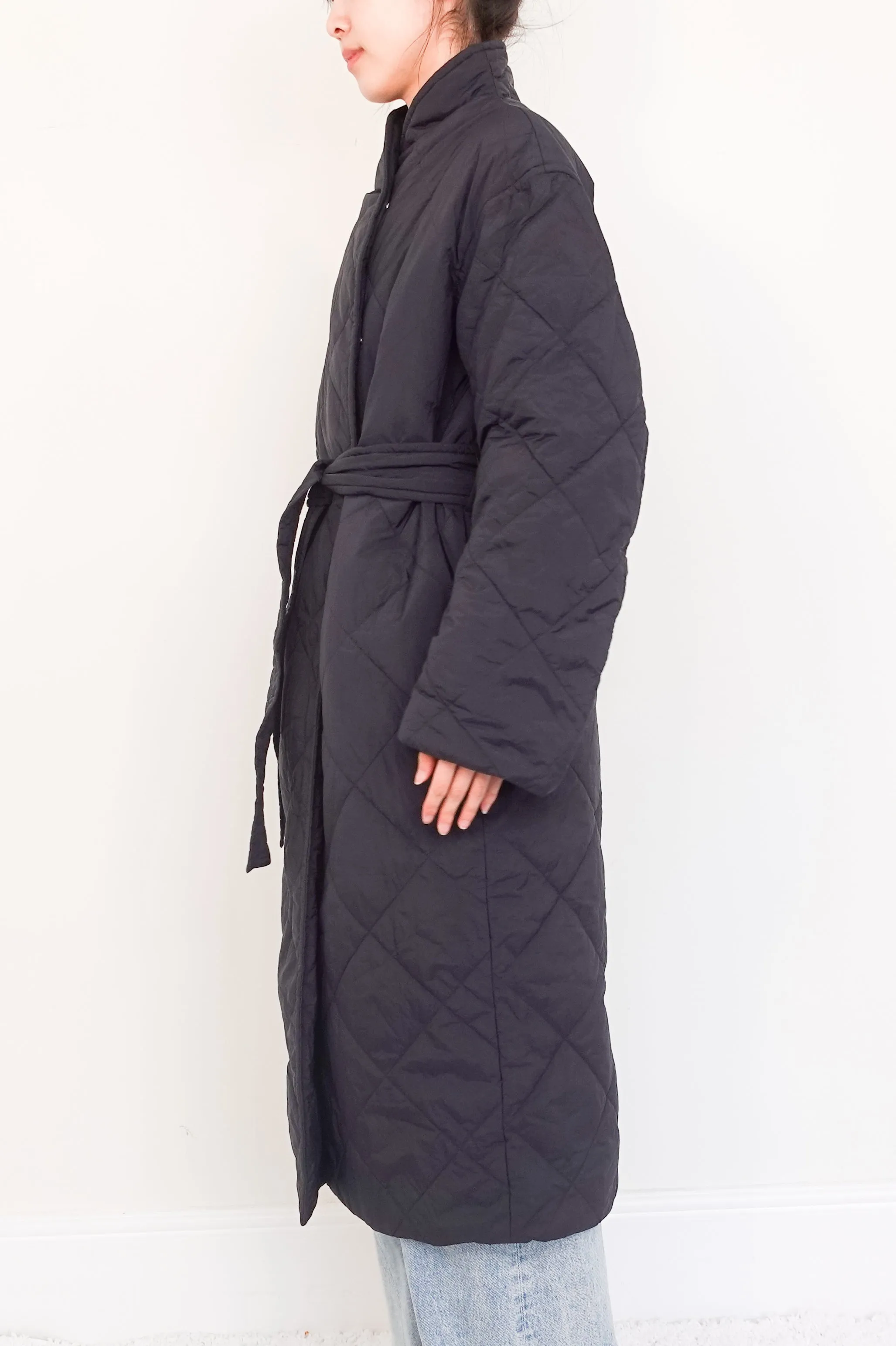 quilted long line coat