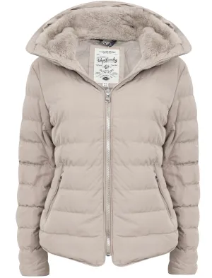 Quince Quilted Puffer Jacket with Extendable Hood in Fog Stone - Tokyo Laundry