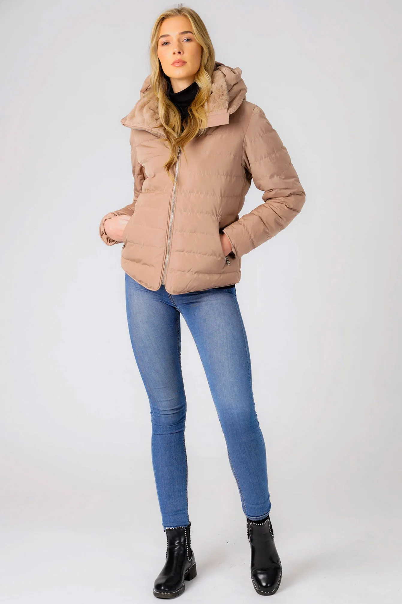 Quince Quilted Puffer Jacket with Extendable Hood in Ginger Snap - Tokyo Laundry