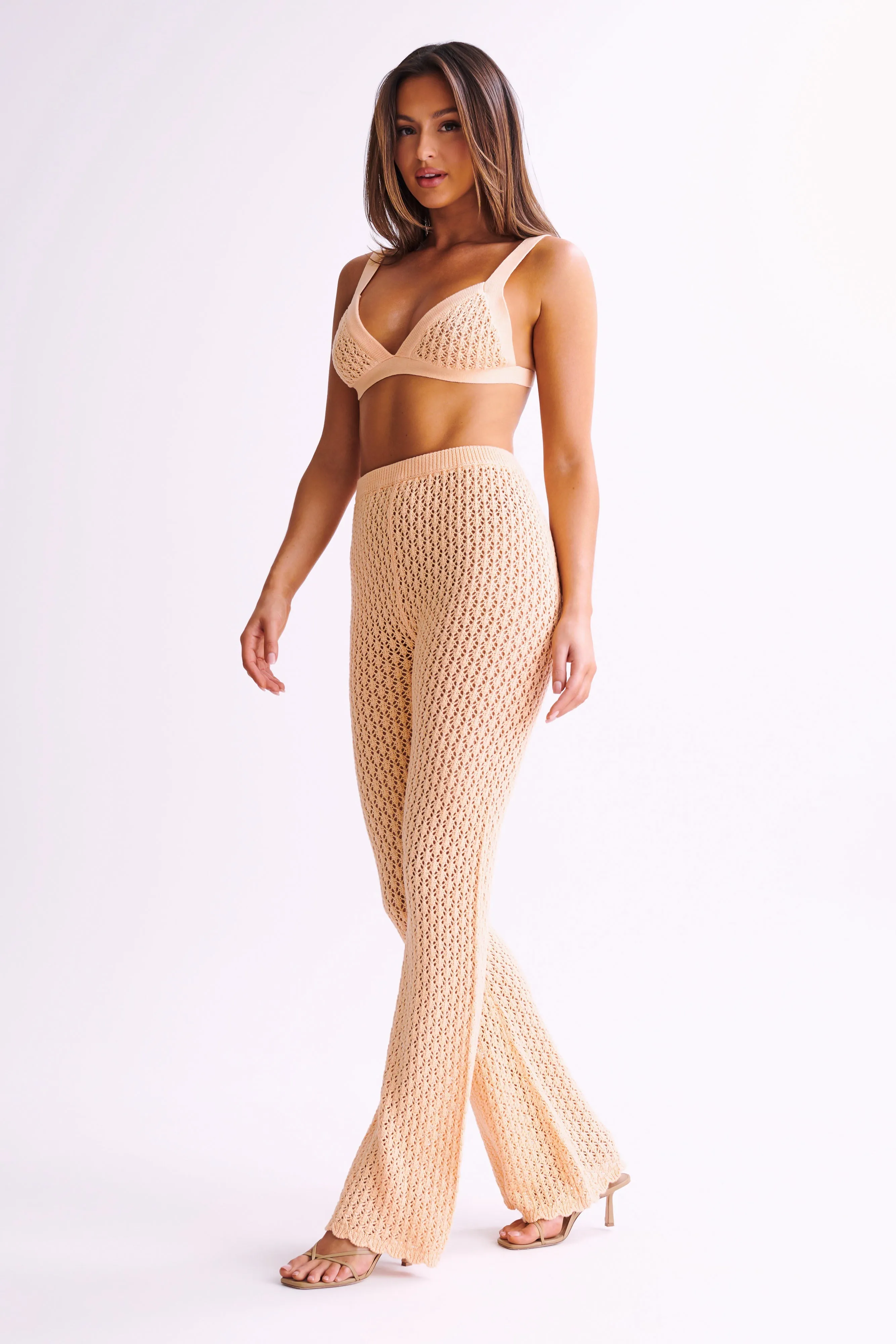 Rosana Crochet Straight Leg Pants - Apricot