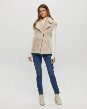 Select Shearling Lamb Zip Vest with Grooved Pattern