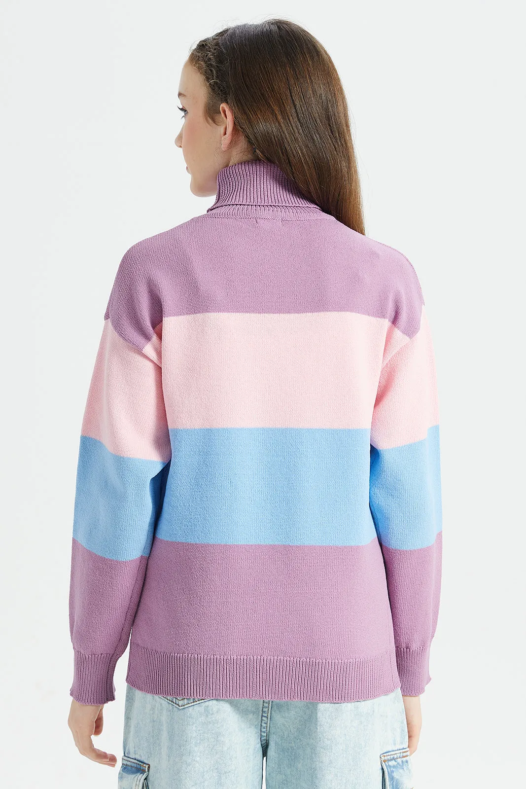 Senior Girls Multicolour High-Neck Pullover