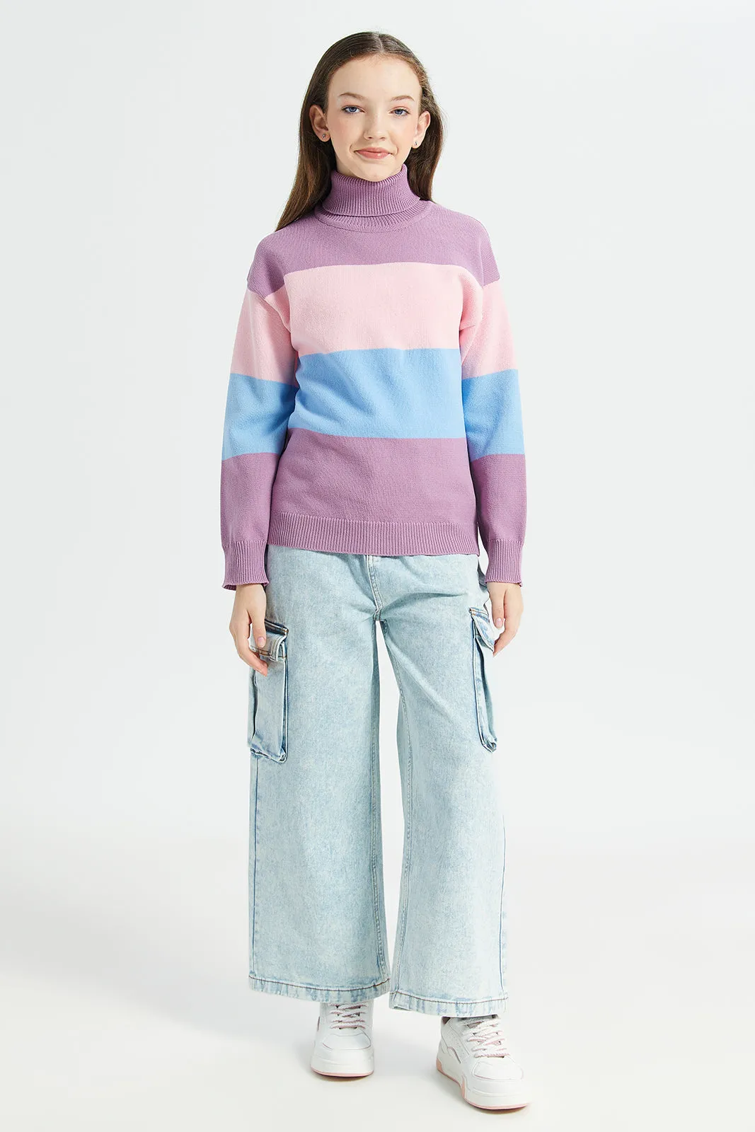 Senior Girls Multicolour High-Neck Pullover