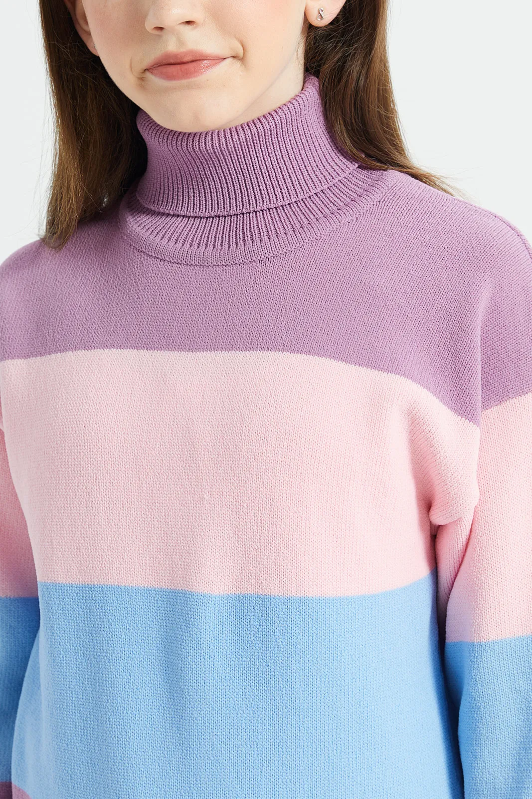 Senior Girls Multicolour High-Neck Pullover