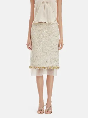 Sequin Trimmed French Mesh-Hem Design Skirt