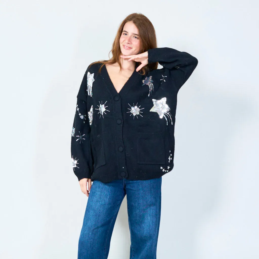 Star embellished oversized cardigan wholesale