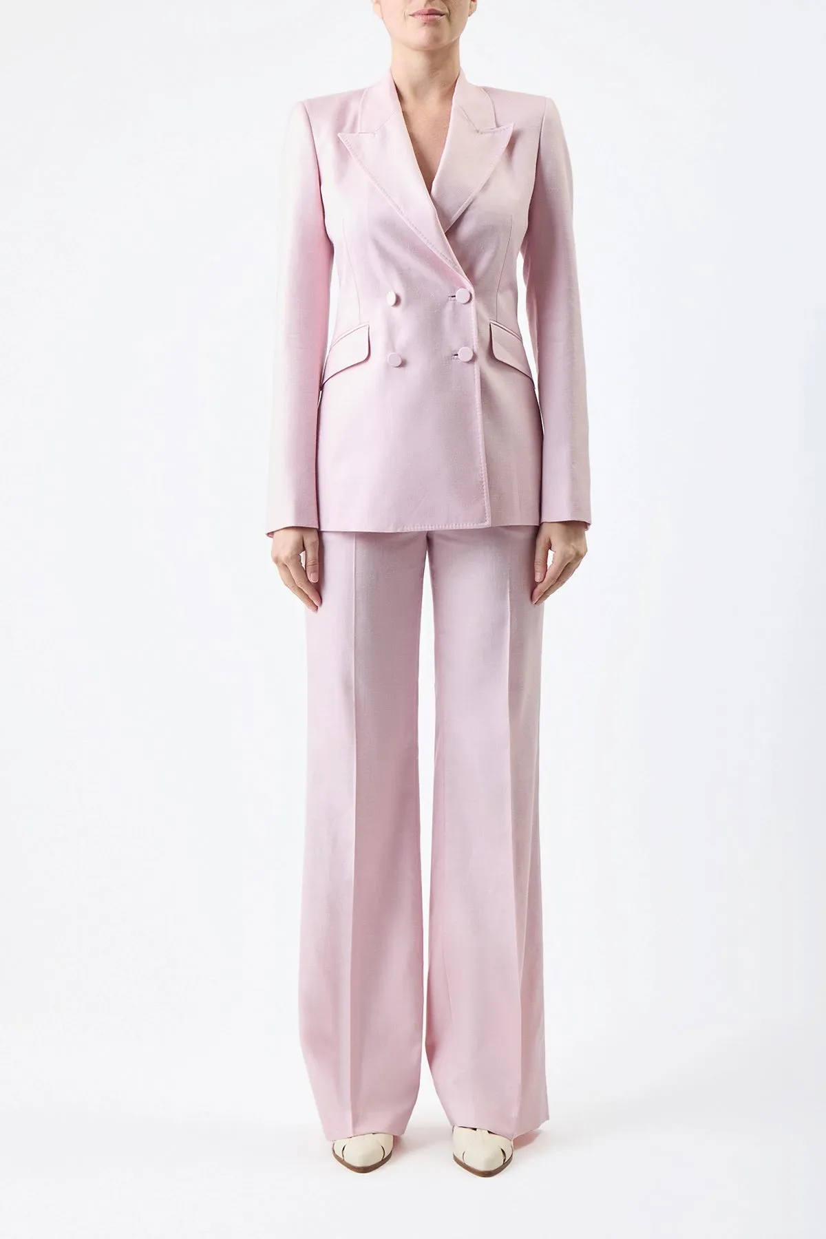 Stephanie Blazer in Blush Virgin Wool and Silk Linen Twill